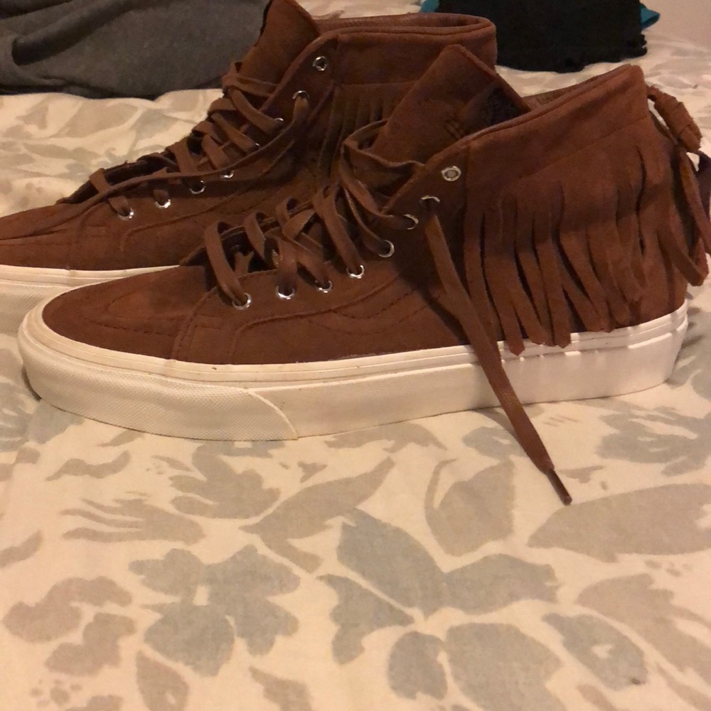 Brown suede Vans with tassels